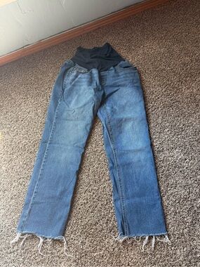 Motherhood Maternity Blue Straight-Leg Jeans with Black Stretch Waist